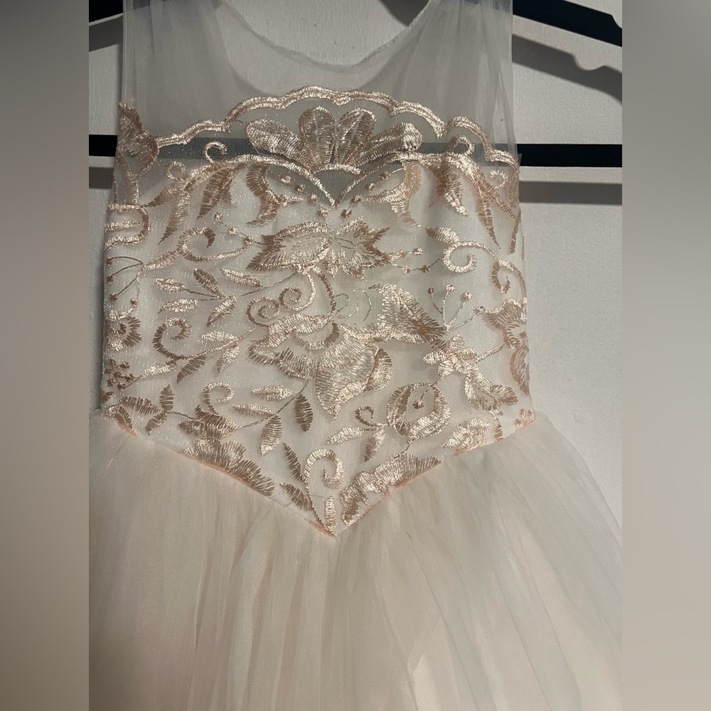Elegant Cream and Peach Gold Floral Gown - Picture 5 of 12